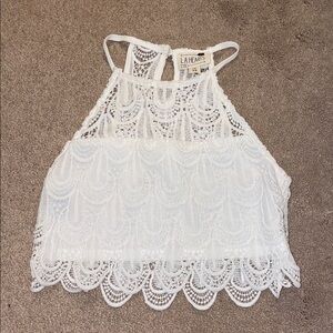 La Hearts White Lace Halter Crop Top